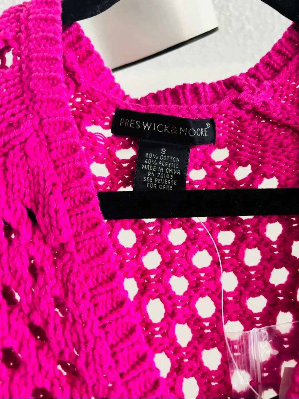 Crochet Sweater Cotton Blend Rose/Violet Small - Picture 2 of 6